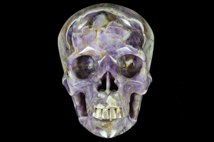 Realistic, Carved Chevron Amethyst Skull #116376